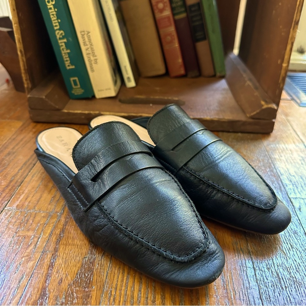 Zara Leather Mule Loafers